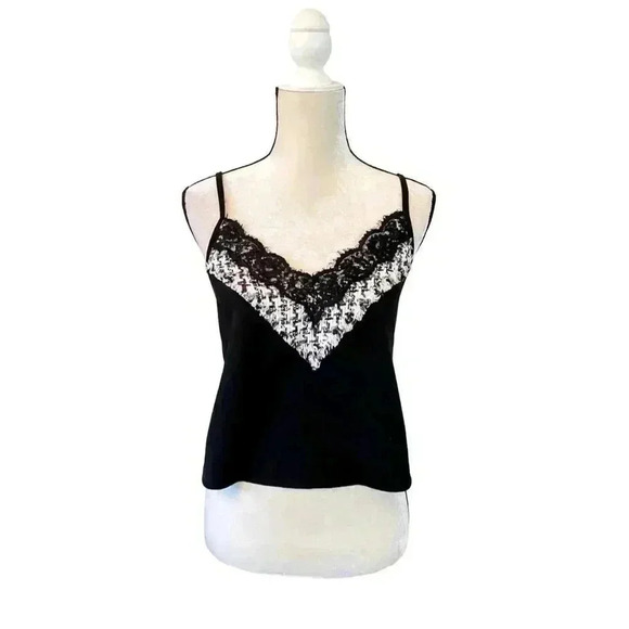 ZARA Crop Suede Lace Tweed Tank Top Size Small - Picture 1 of 6